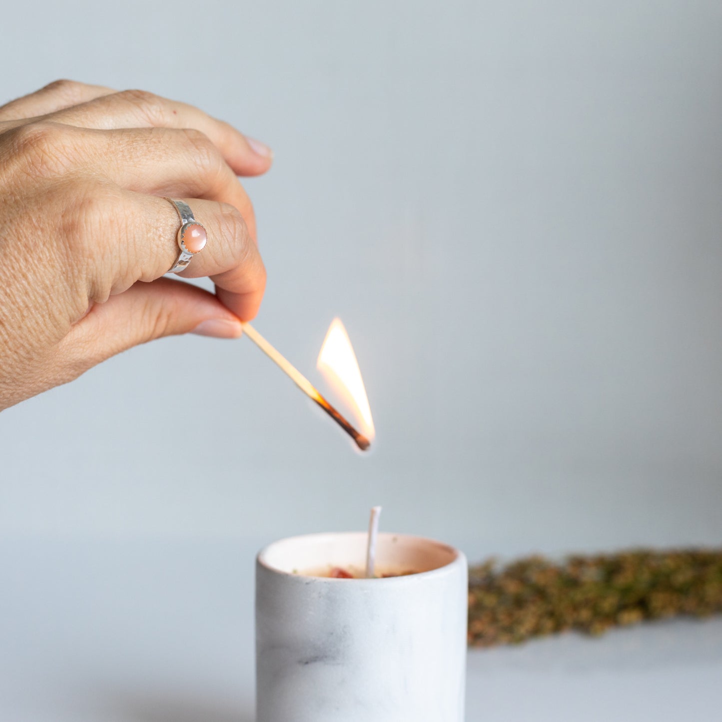 Peach Moonstone Wide Hammered Band