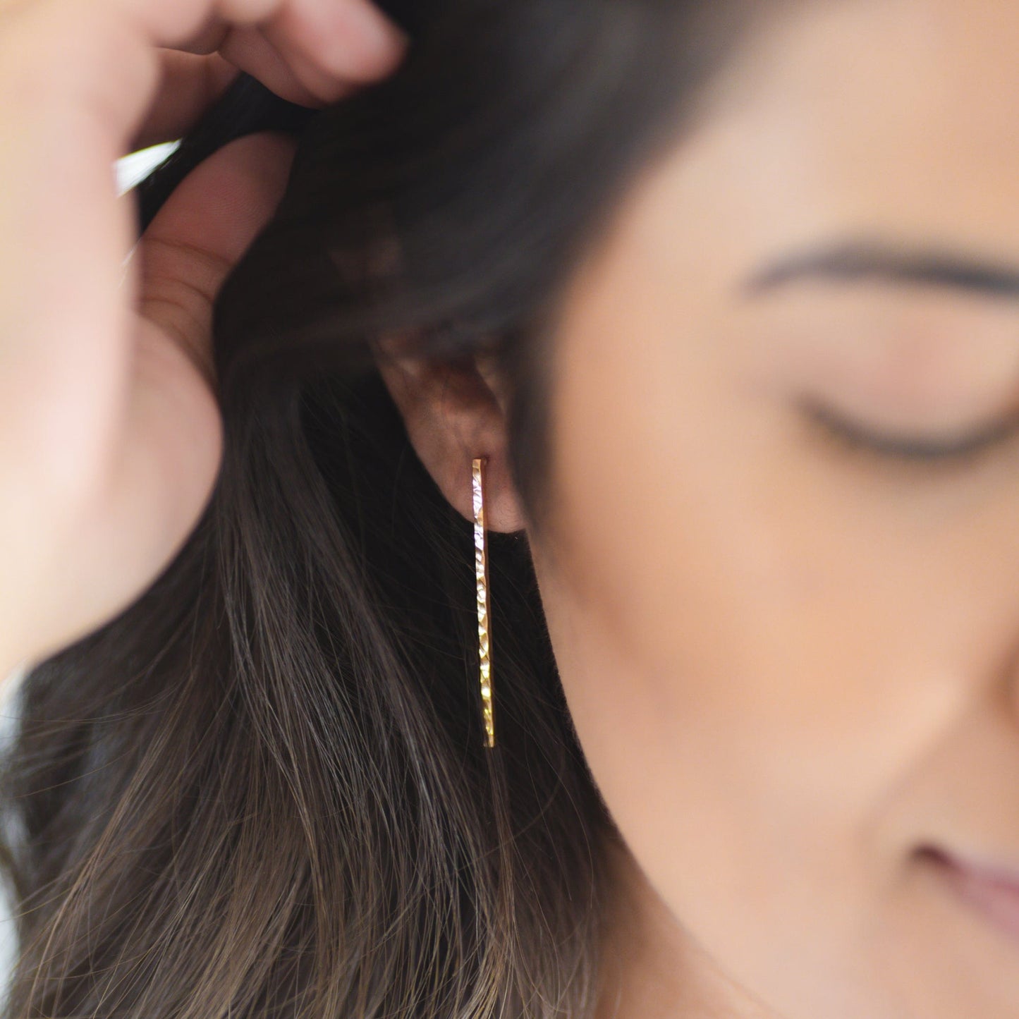 Gold-filled Hammered Line Stud Earrings
