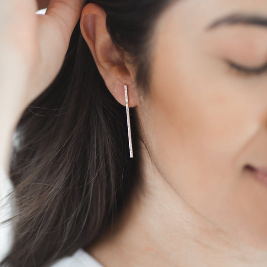 Silver Hammered Line Stud Earrings