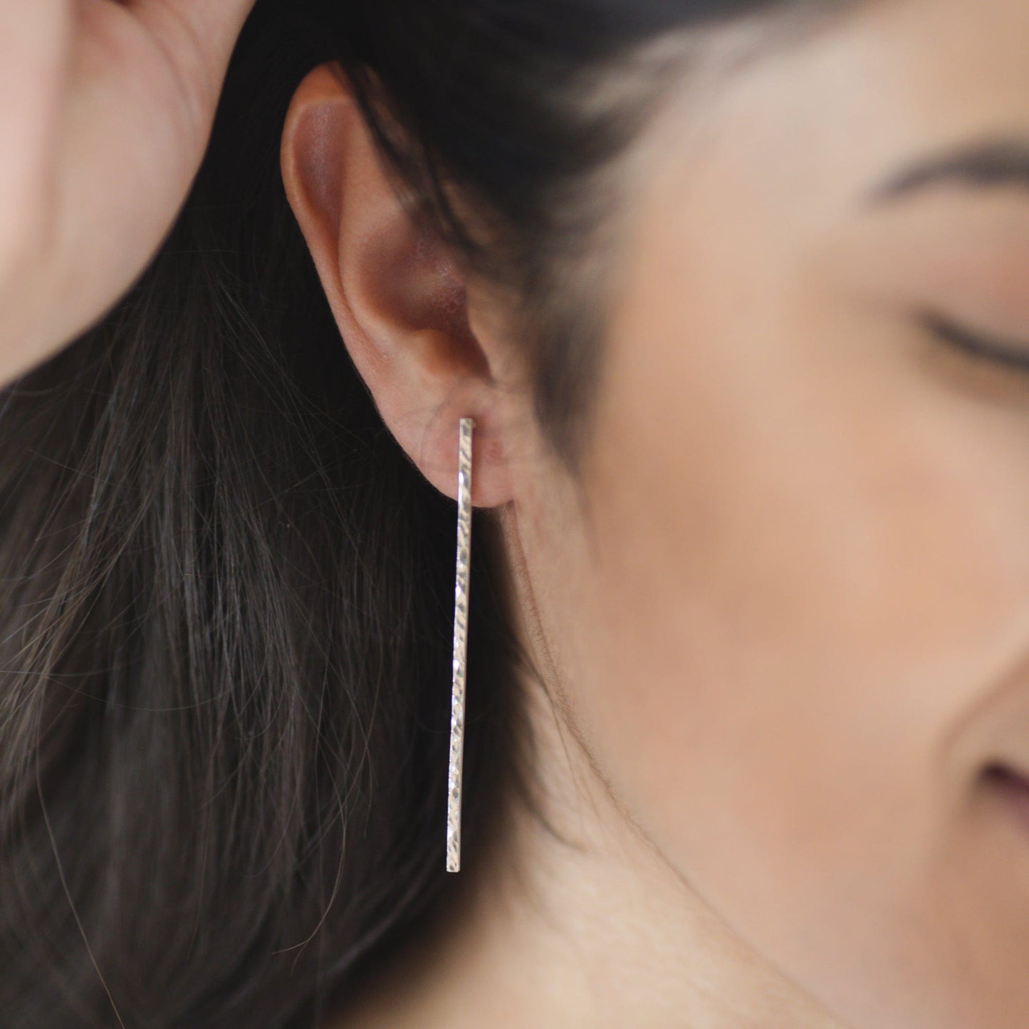 Silver Hammered Line Stud Earrings