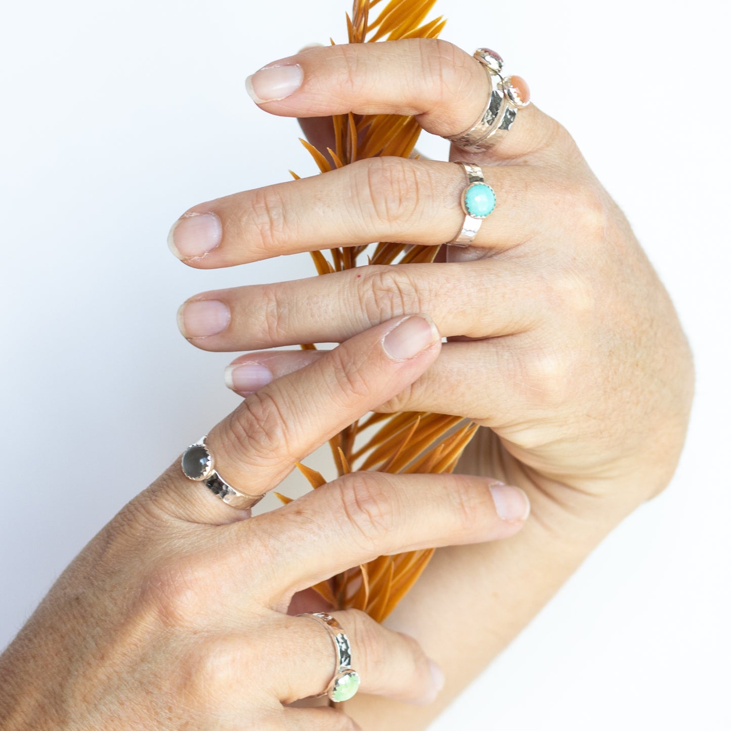 Peach Moonstone Wide Hammered Band