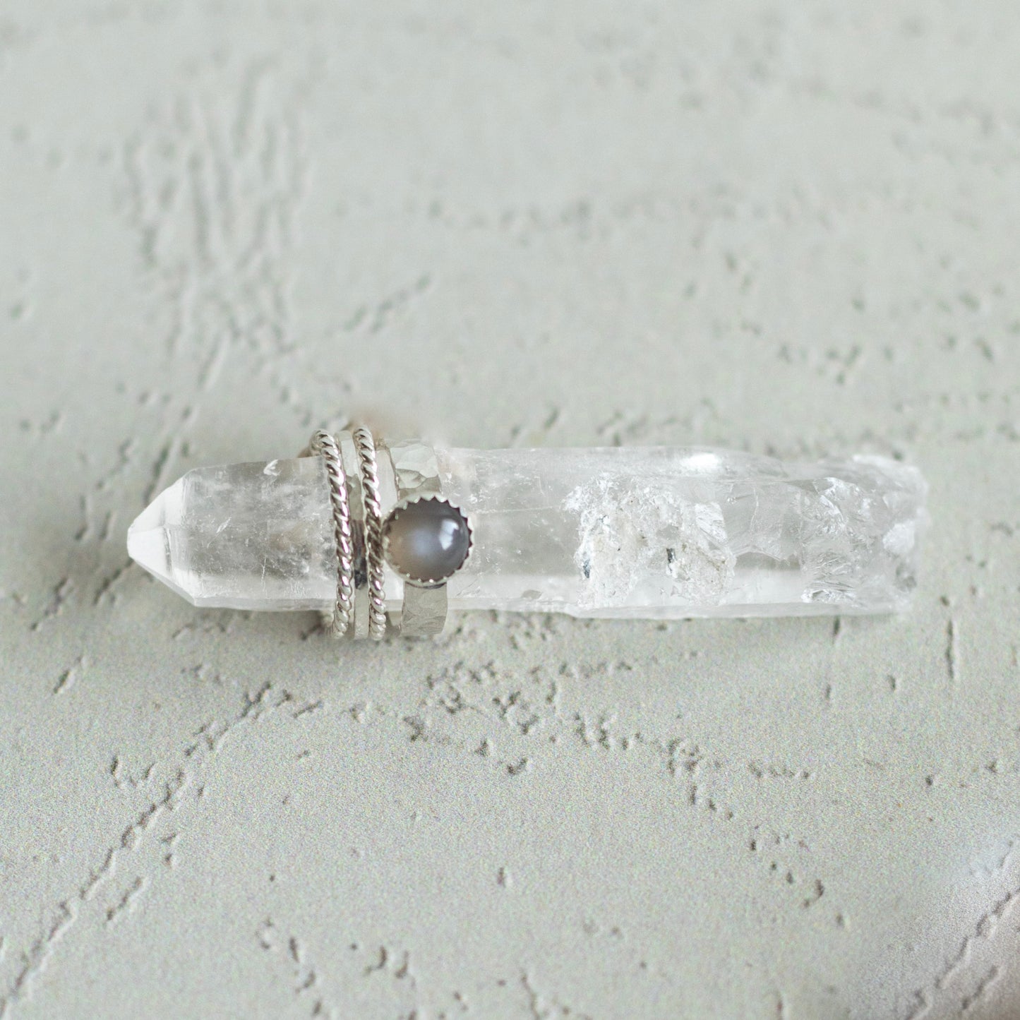Grey Moonstone Wide Hammered Band