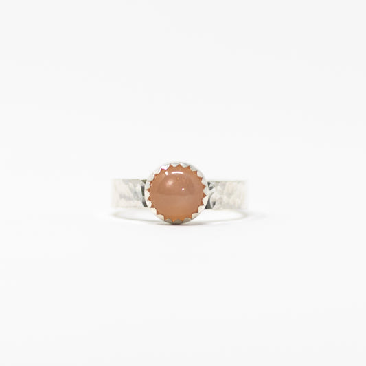 Peach Moonstone Wide Hammered Band