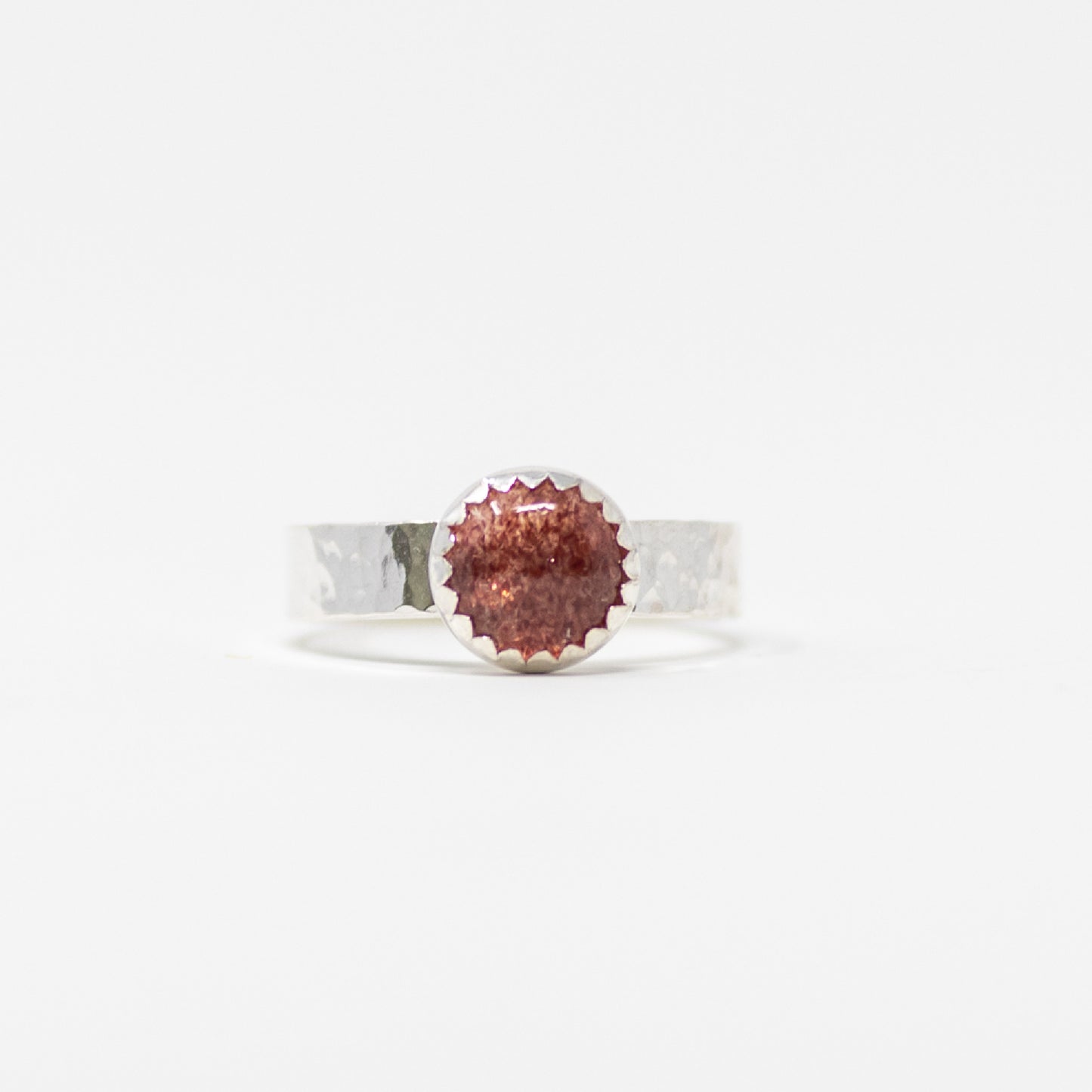 Strawberry Quartz Wide Hammered Band