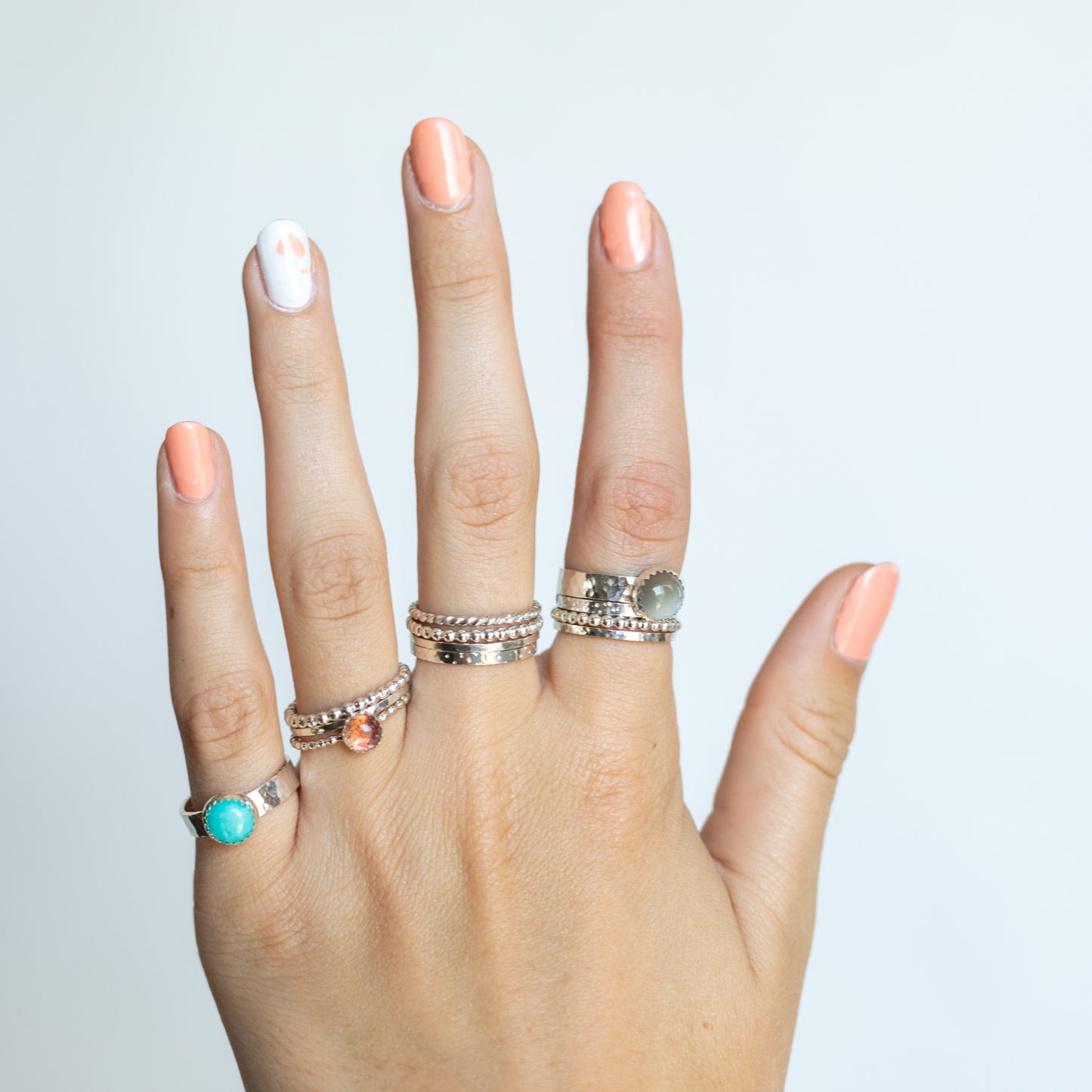 Strawberry Quartz Wide Hammered Band